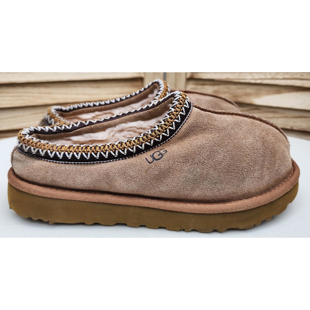 UGG Sz 7 Chestnut Suede Tasman Slippers Clogs Cozy Fall Warm Quiet Luxury Scandi